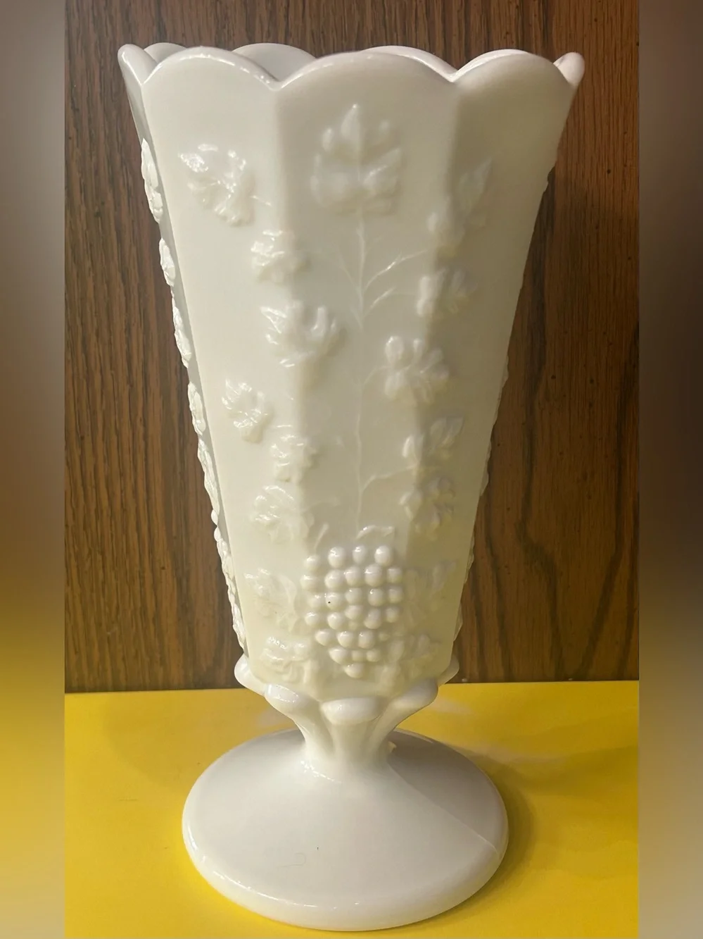 Vintage Westmoreland White Milk Glass “Paneled Grape” Vase